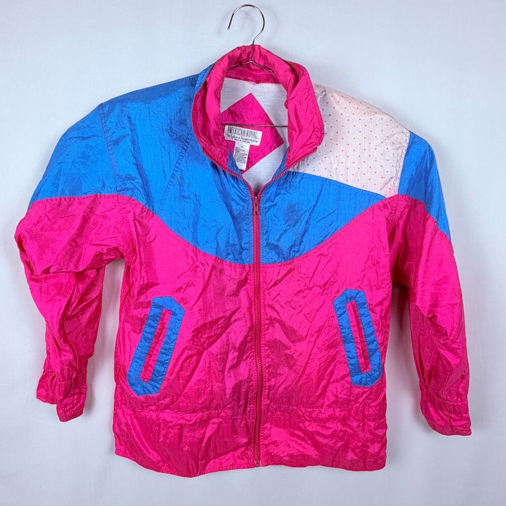 90’s American Royal Windbreaker Jacket Color block Blue Pink Retro MD